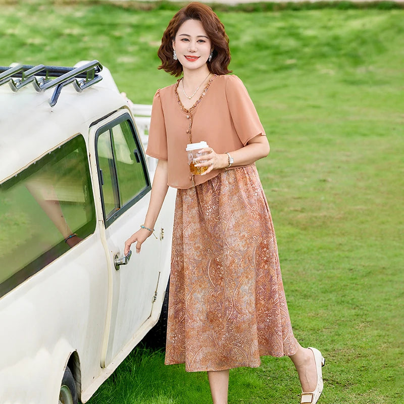 Women's Midi Dress with Chiffon Overlay... → "Paisley Chiffon Midi Dress