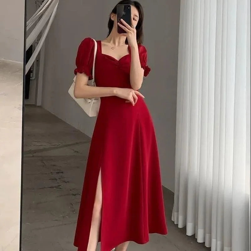Woman Dress Midi Dresses for Women 2025 Evening... → "Y2K Puff Sleeve Midi Dress