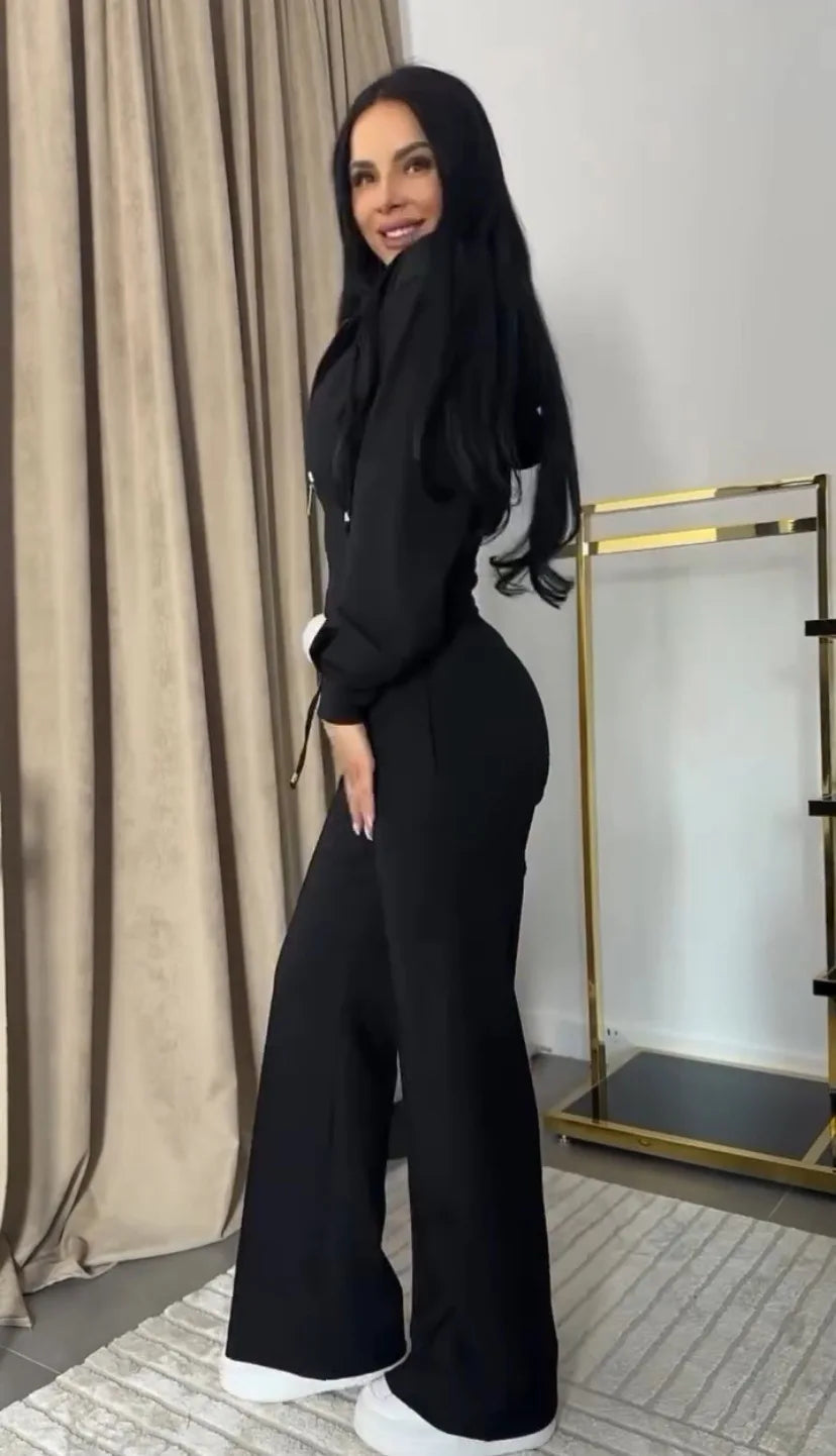 Women Sweatsuit Set Vintag Zipper Hoodie High Waist Loose Pants Suit Female Autumn Fashion Lady Sportswear Woman Two Piece Set