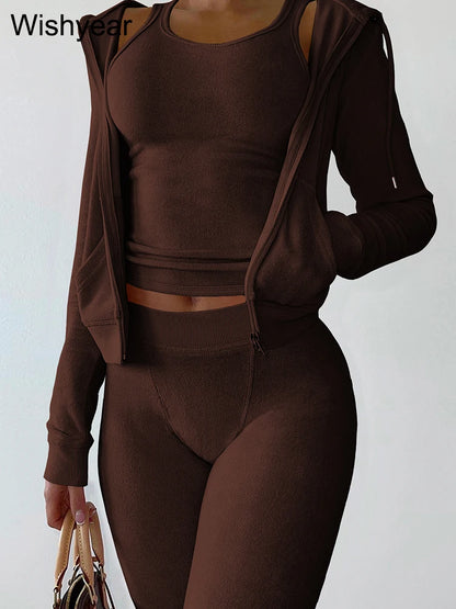 Sweatsuit 3 Piece Pants Set Women Clothing Velvet Vest+Hoodies Jackets+Sweatpants Outfit Fall Winter Tracksuits Jogger Suits New