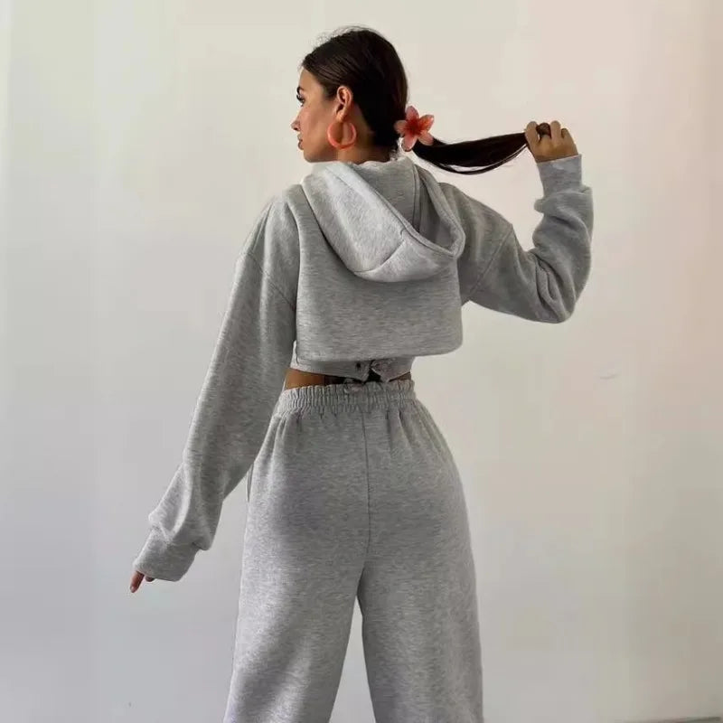 Sweat Suit Set Women Hoodies Three 3 Pieces Outfit Pants Sets Casual Loose Winter Warm Tracksuits 2 Two Pieces Solid Sportswear