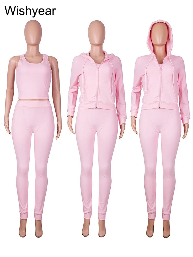 Sweatsuit 3 Piece Pants Set Women Clothing Velvet Vest+Hoodies Jackets+Sweatpants Outfit Fall Winter Tracksuits Jogger Suits New
