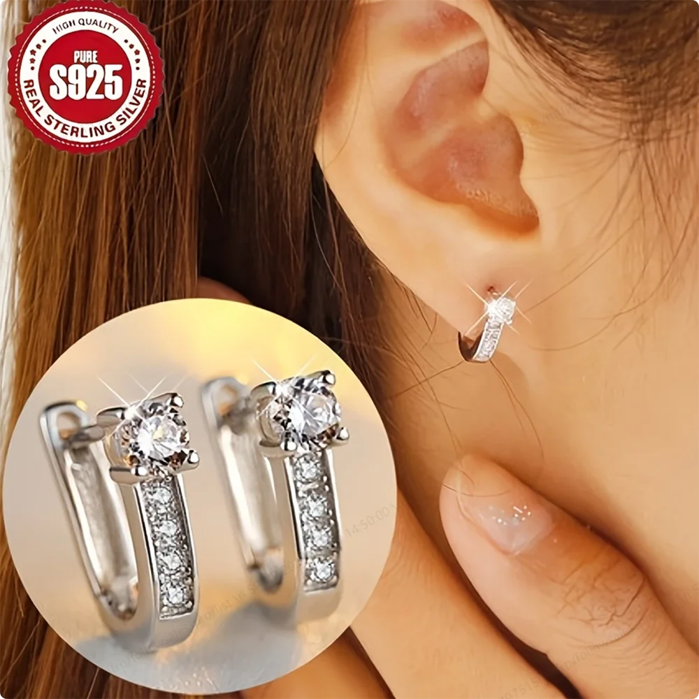 Luxury S925 Sterling Silver Exquisite Zirconia Earrings for Women, Fashionable and Elegant Wedding Gift Accessories