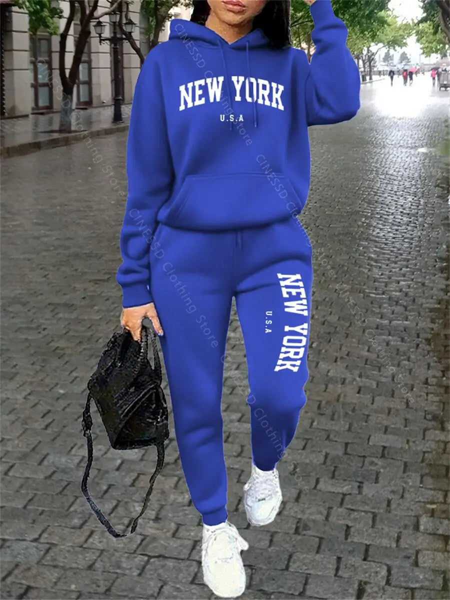 NEW YORK Women Sweatsuit Autumn Winter Two Piece Set Hoodie Pants High quality Loose Fashion Streetwear Ladies Tracksuit Outfits