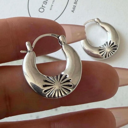 925 Sterling Silver Earrings For Women Trendy Geometric Round Retro Flower Earring Fine Jewelry Allergy Party Gift Accessories