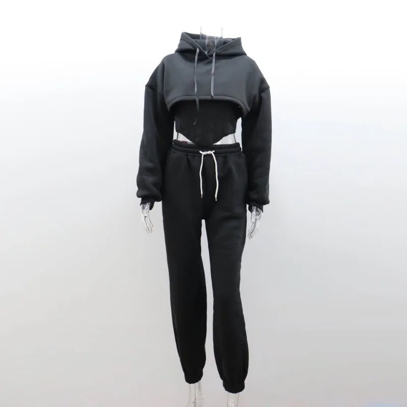 Sweat Suit Set Women Hoodies Three 3 Pieces Outfit Pants Sets Casual Loose Winter Warm Tracksuits 2 Two Pieces Solid Sportswear