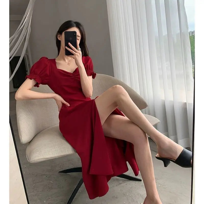 Woman Dress Midi Dresses for Women 2025 Evening... → "Y2K Puff Sleeve Midi Dress