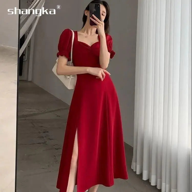 Woman Dress Midi Dresses for Women 2025 Evening... → "Y2K Puff Sleeve Midi Dress