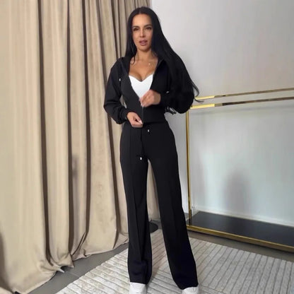 Women Sweatsuit Set Vintag Zipper Hoodie High Waist Loose Pants Suit Female Autumn Fashion Lady Sportswear Woman Two Piece Set
