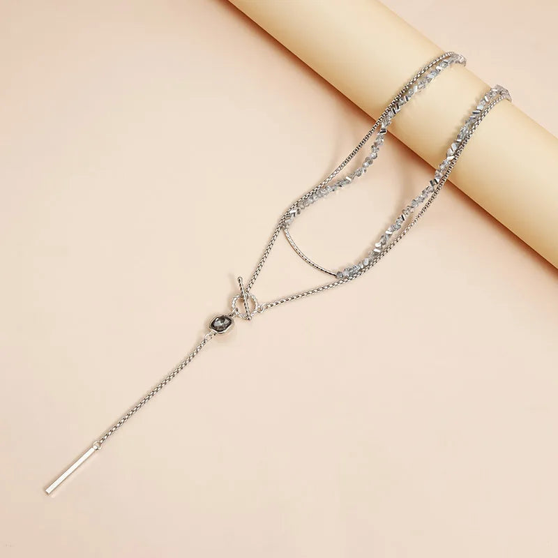Women's Gray Glass Jewelry Long Tassel Layered Bracelet Drop Earrings Fashion Accessories Trendy Daily Party Wear Gift