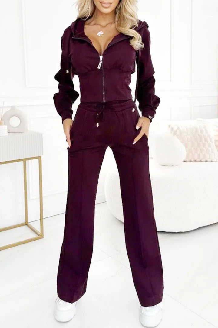 Women Sweatsuit Set Vintag Zipper Hoodie High Waist Loose Pants Suit Female Autumn Fashion Lady Sportswear Woman Two Piece Set