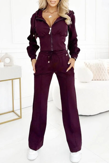 Women Sweatsuit Set Vintag Zipper Hoodie High Waist Loose Pants Suit Female Autumn Fashion Lady Sportswear Woman Two Piece Set