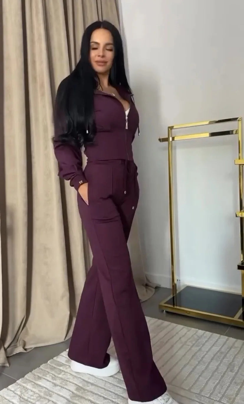 Women Sweatsuit Set Vintag Zipper Hoodie High Waist Loose Pants Suit Female Autumn Fashion Lady Sportswear Woman Two Piece Set