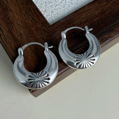 925 Sterling Silver Earrings For Women Trendy Geometric Round Retro Flower Earring Fine Jewelry Allergy Party Gift Accessories