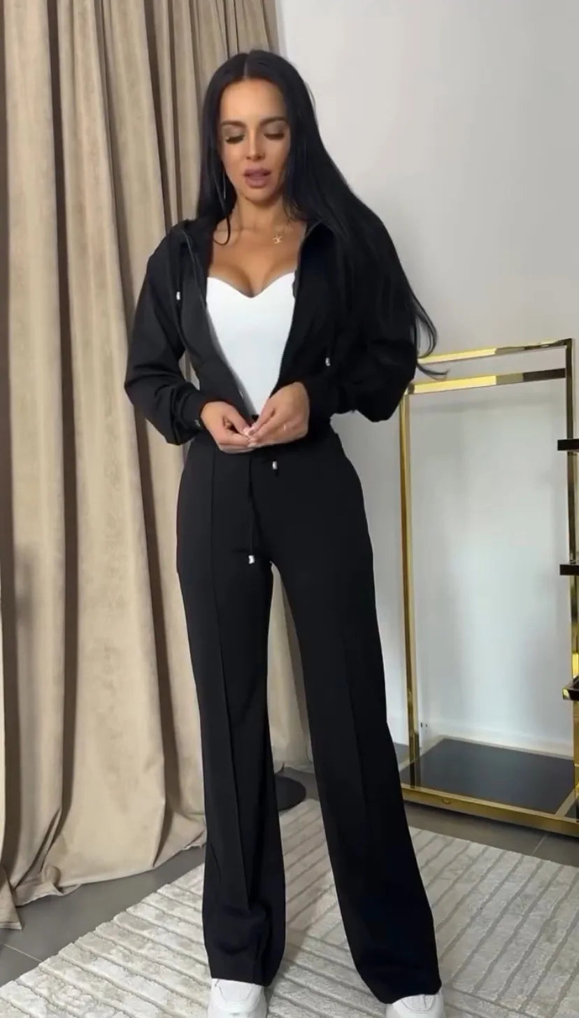Women Sweatsuit Set Vintag Zipper Hoodie High Waist Loose Pants Suit Female Autumn Fashion Lady Sportswear Woman Two Piece Set