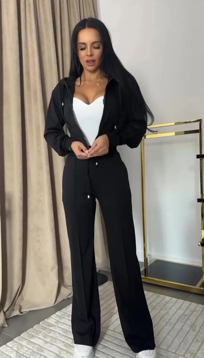 Women Sweatsuit Set Vintag Zipper Hoodie High Waist Loose Pants Suit Female Autumn Fashion Lady Sportswear Woman Two Piece Set