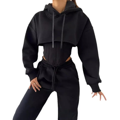 Sweat Suit Set Women Hoodies Three 3 Pieces Outfit Pants Sets Casual Loose Winter Warm Tracksuits 2 Two Pieces Solid Sportswear